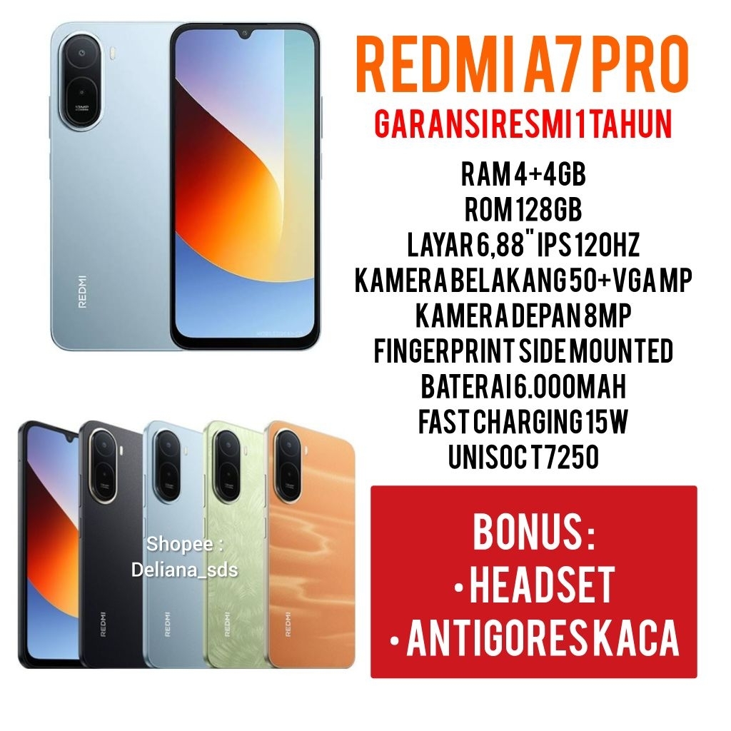 Redmi A7 Pro 4/128 4+4/128 8/128 Garansi Resmi 1 Tahun Redmi A7 Pro 4+4/128 Redmi A7 Pro 8/128 Xiaom