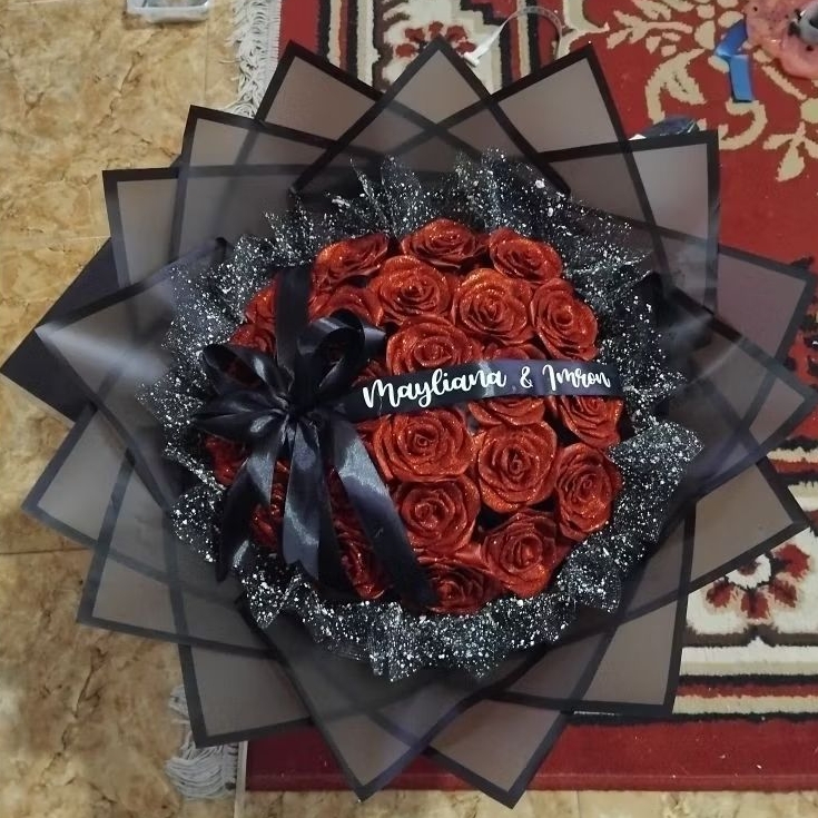 buket pita satin maroon custom selempang tulisan dan mahkota buket graduation buket lamaran buket pi