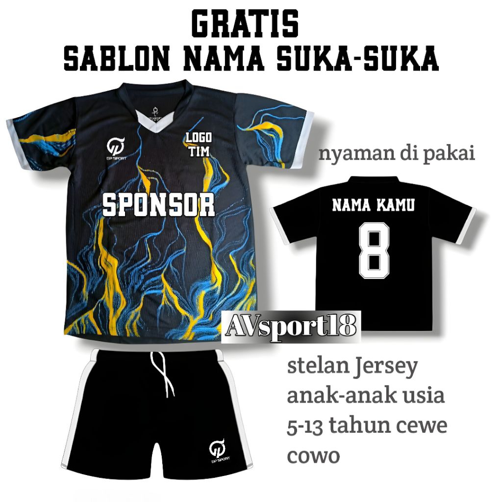 [ COD ] STELAN JERSEY ANAK USIA 5-13 TAHUN PRIA WANITA ( GRATIS SABLON NAMA+NOMOR+SPONSOR+LOGO ) BAJ