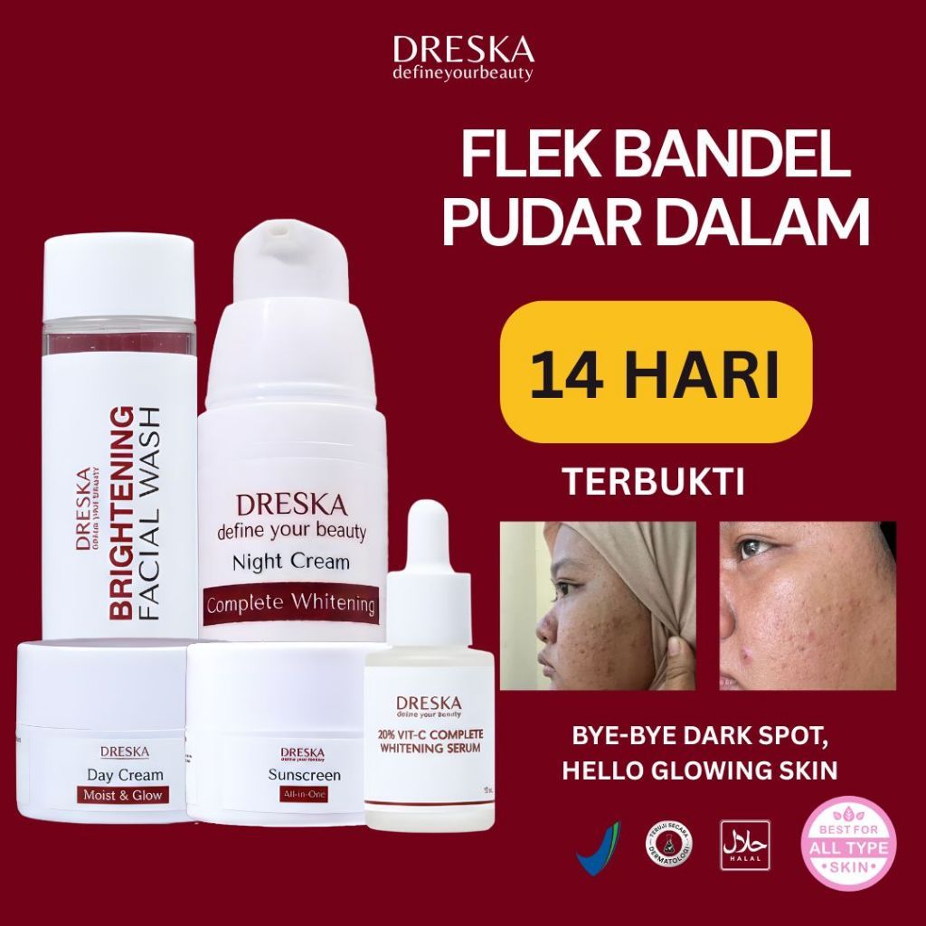 WHITENING COMPLETE DRESKA flek jerawat pemutih wajah, skincare untuk menghilangkan flek,skincare unt