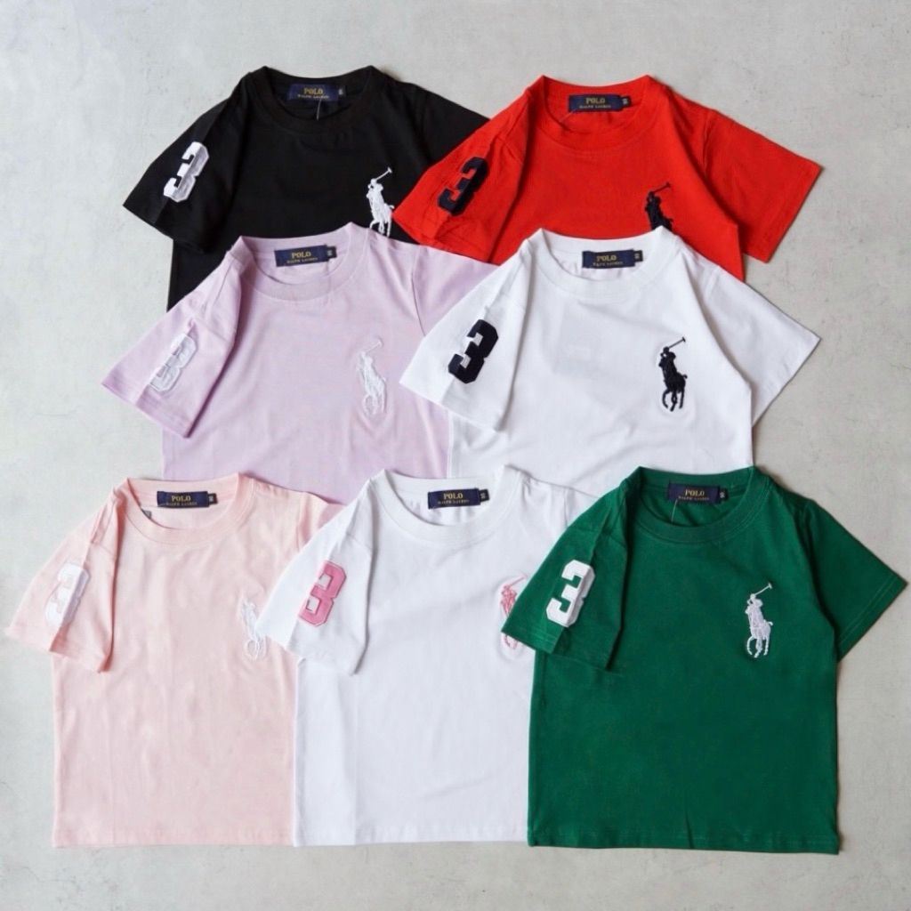 Ralph Pony No 3 Kids Basic Tee | size 2-7y | green black white navy pink red purple | baju kaos t-sh