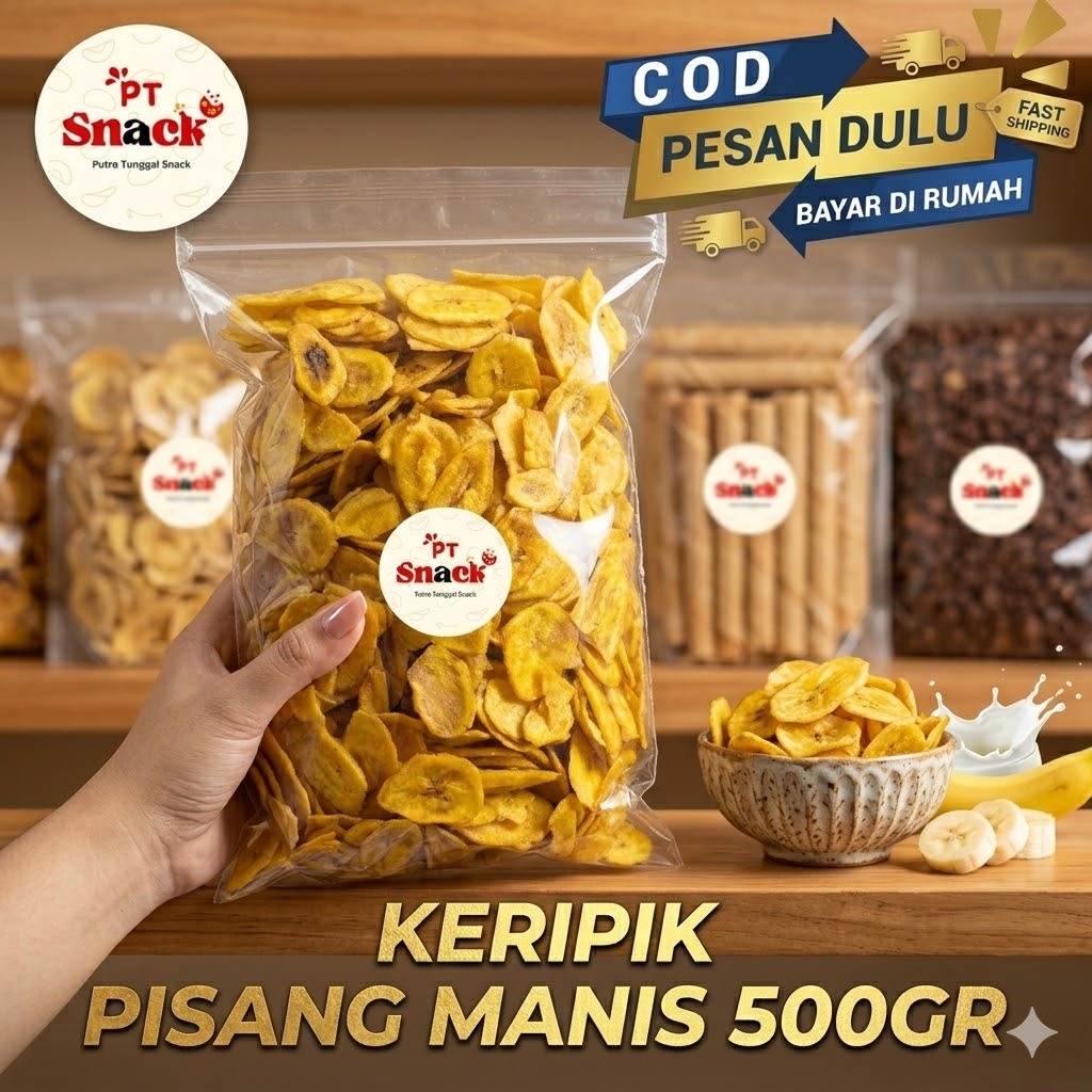 Keripik Pisang Manis Madu 500gr Kripik Pisang Manis Gula Tipis Panjang