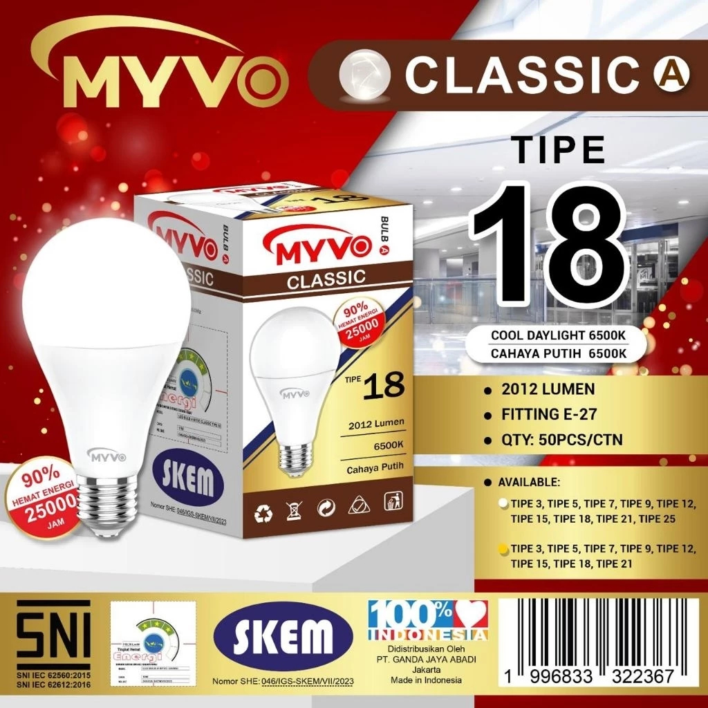 MYVO CLASSIC Lampu LED TIPE 18W LAMPU LED 18 Watt  MYVO Classic A Bulb