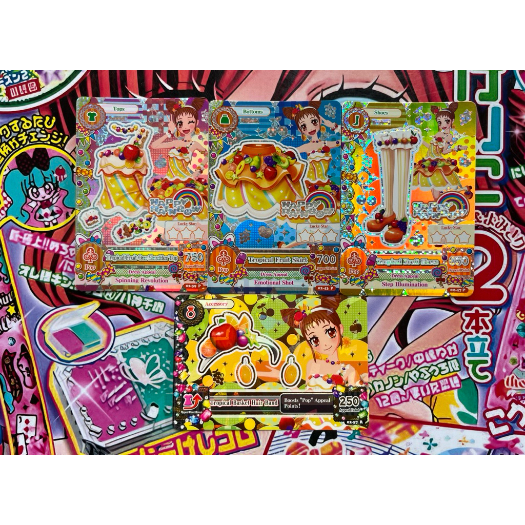 Kartu Aikatsu Premium Otome Arisugawa Tropical Basket Coord Happy Rainbow Pop Full Set Tops Bottoms 