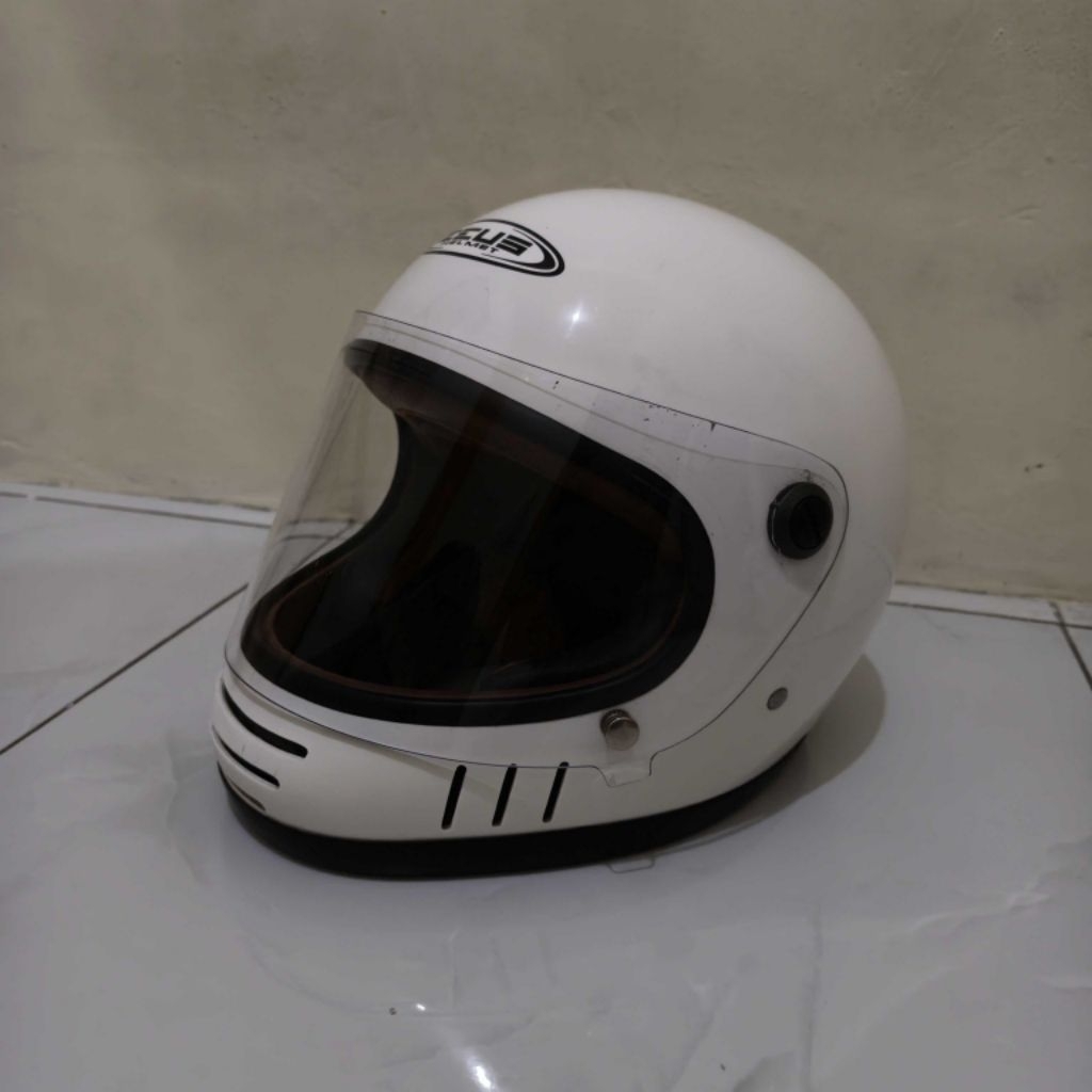 Helm Zeus ZS 816E Full Face Retro Original SNI - Helm Classic Kondisi Bagus - Putih Glossy M