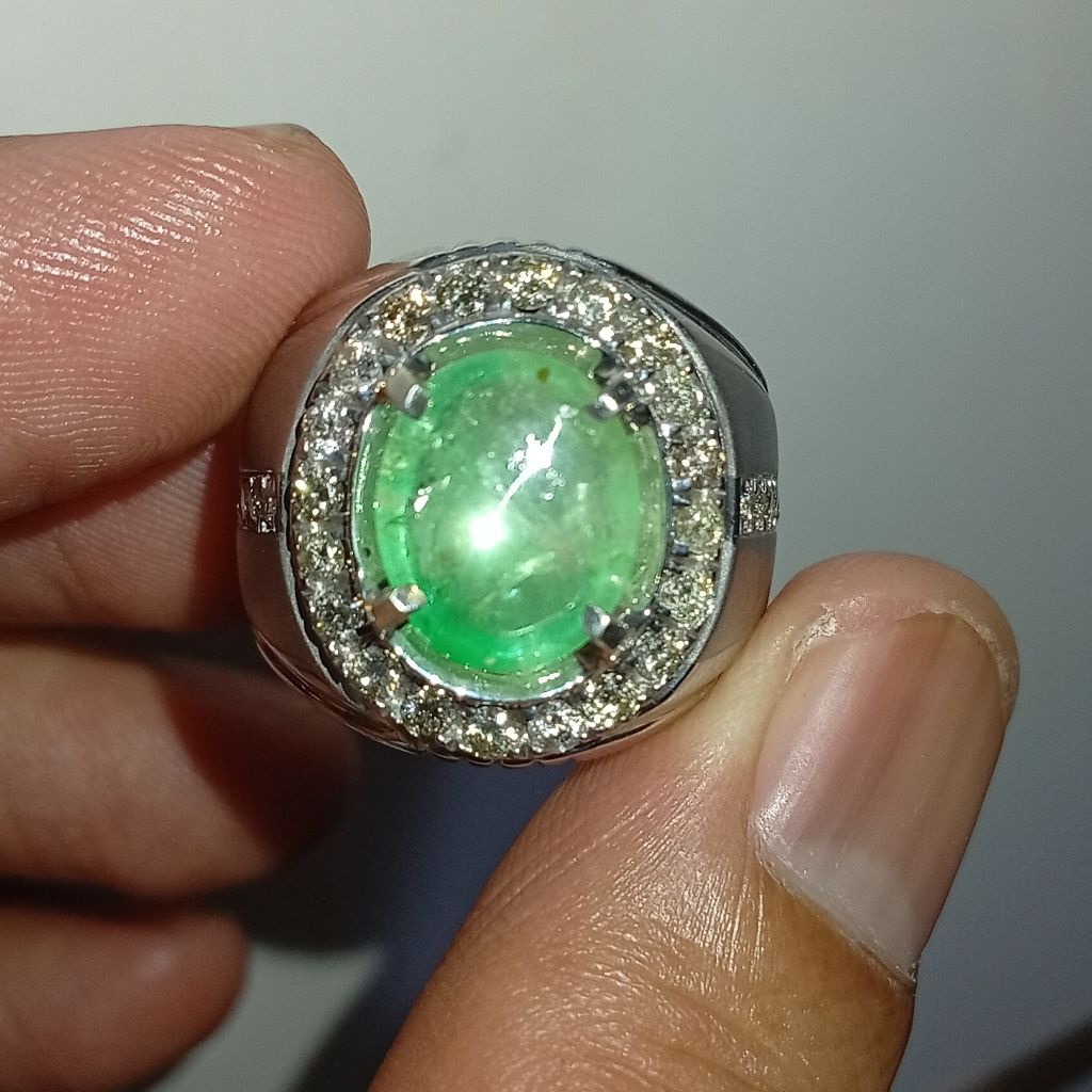 Batu Zamrud Natural Emerald Beryl Colombia 3 ct est ring perak Handmade tabur Berl1an