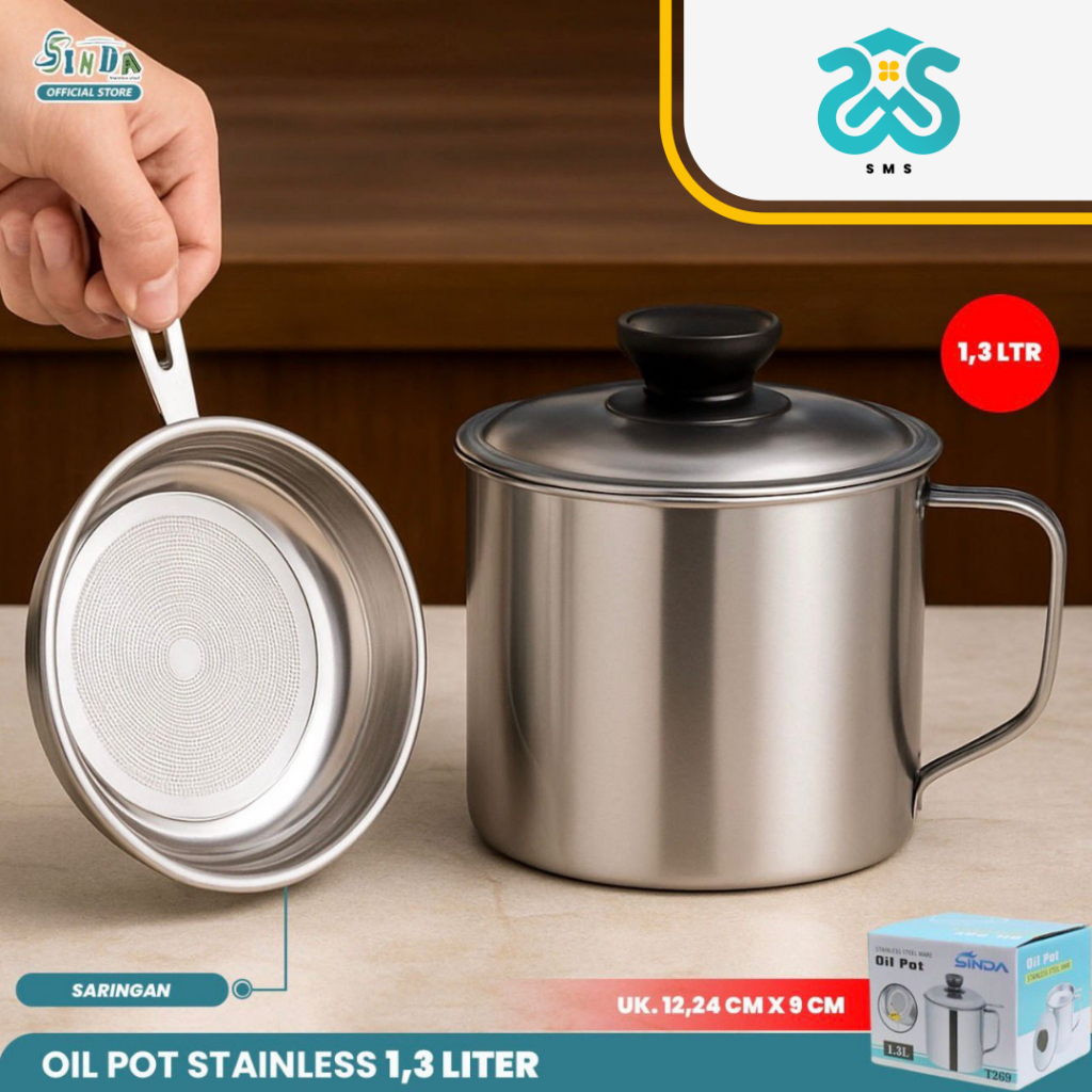 SMS.ID - Oil Pot Sinda Tempat Wadah Minyak Stainless Steel Saringan Minyak