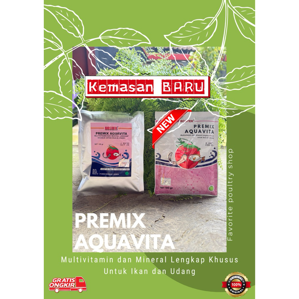 BOSTER PREMIX AQUAVITA 100 gram , premix aquavita multivitamin BOSTER