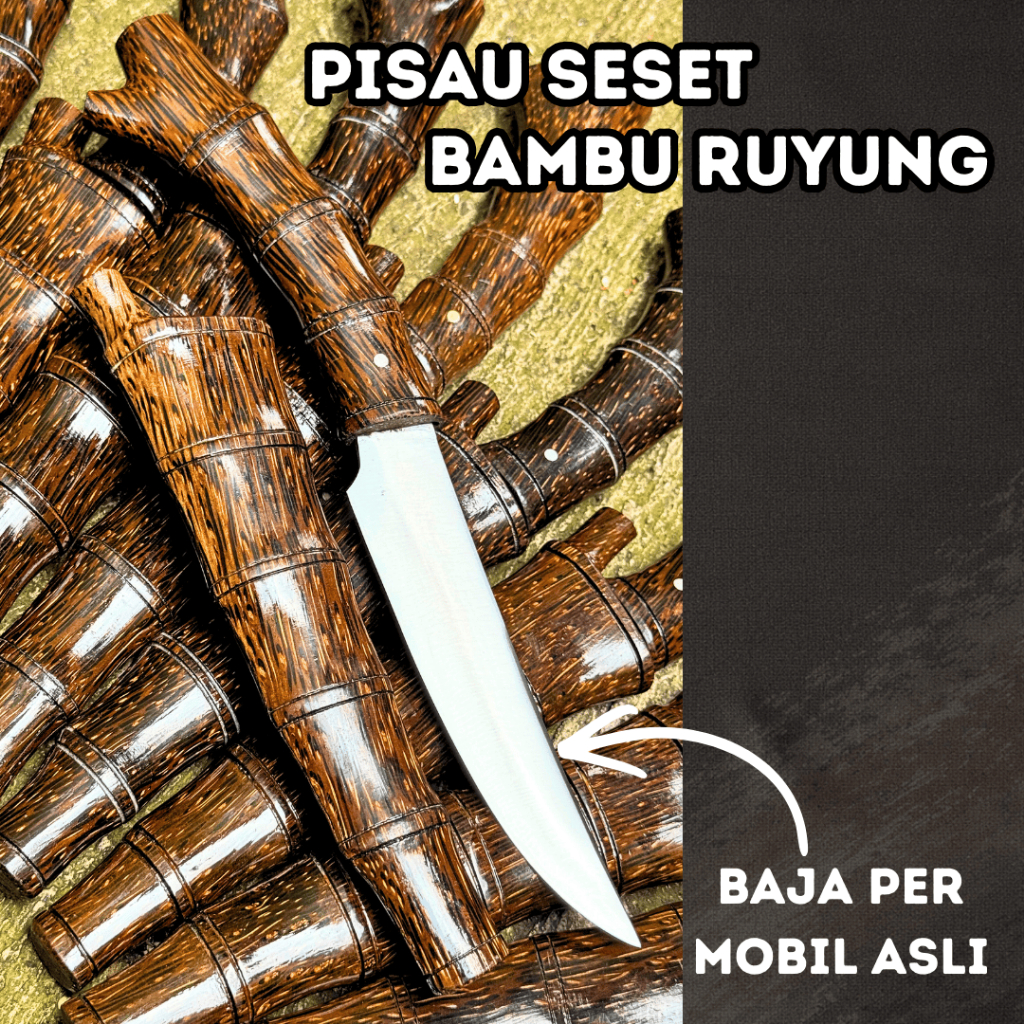 PISAU SKINNER Seset Kulit Baja Per Asli Super Tajam Model Cacing Bambu Petuk Kayu Ruyung Outdoor