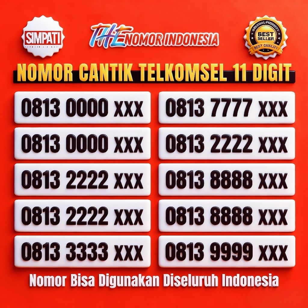 Nomor Cantik Telkomsel Simpati 11 DIGIT 4G/5G/LTE Seri Kartu 1000/7000/6000/1111/6666/7777/8888 | Ku
