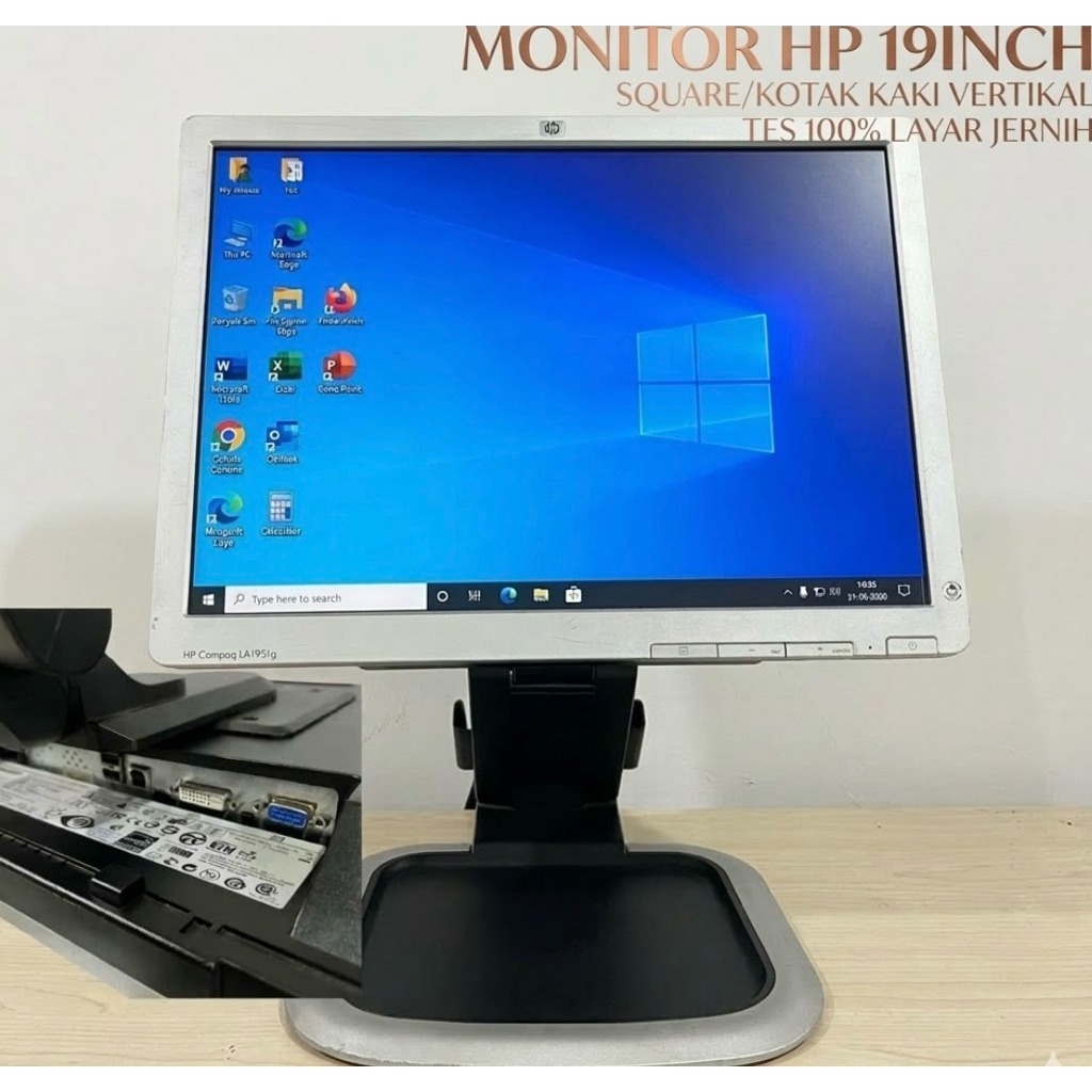 MONITOR HP SQUARE/KOTAK LA1951G LCD | 19INCH LAYAR JERNIH TES 100% | KAKI VERTIKAL MURAH JURAGAN