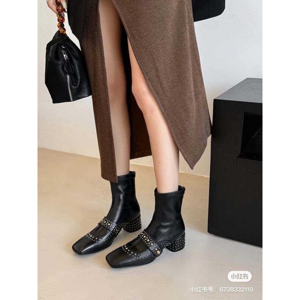 Sepatu Boots Wanita Winter Autumns CD Belle Heels Ankle Leather Boots Heels Kulit