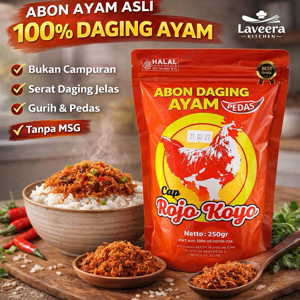 Abon Ayam Asli 100% Daging Ayam - TANPA CAMPURAN - PREMIUM Gurih Kering- Rojo Koyo 250gr