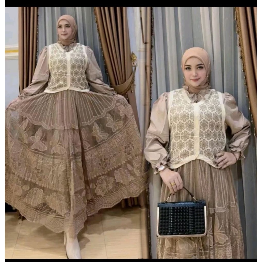 maxi dress import rajut mix brokat tile