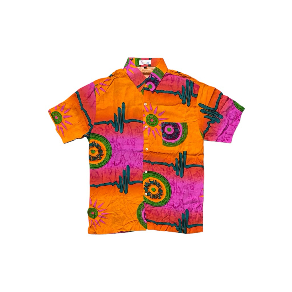 Vintage Peaches 90s Shirt Fullprint Colorful Loose Shortslevee Single Pocket