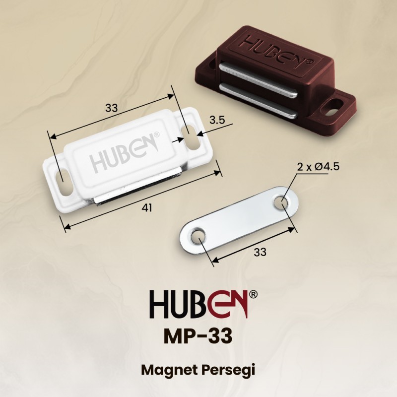 Huben MP33 MP 33Coklat Putih Magnet Penahan Pintu Lemari Kabinet Meja Kayu Magnetic Door Stopper