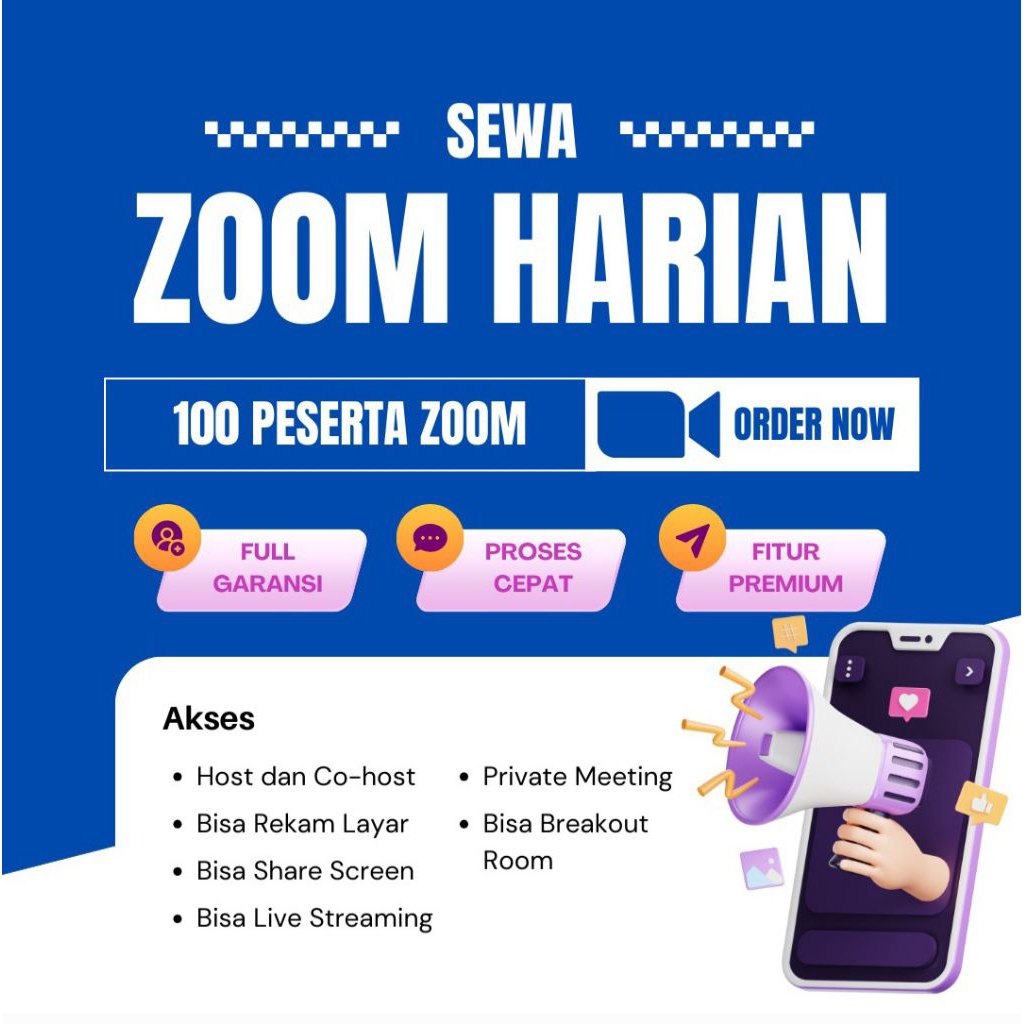 Sewa Akun Zoom Meeting 100 Peserta Harian | Zoom Premium Murah