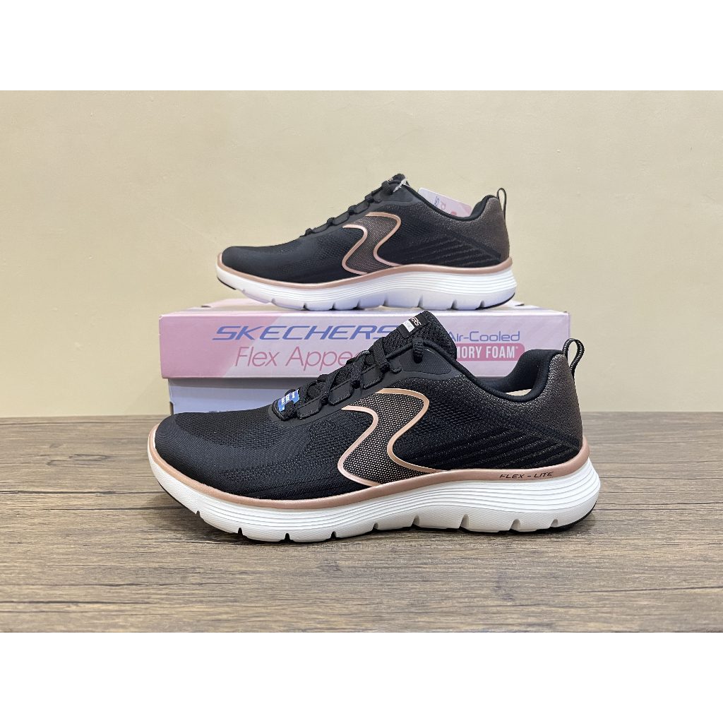 Sepatu Casual women Skechers Flex Appeal 5.0 Luxe Glow Black Rose Gold 10215/BKRG Original