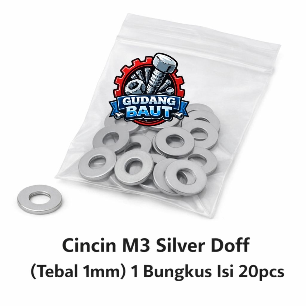 1 Bungkus Ring Cincin Baut Sekrup M3 Silver Doff Matte