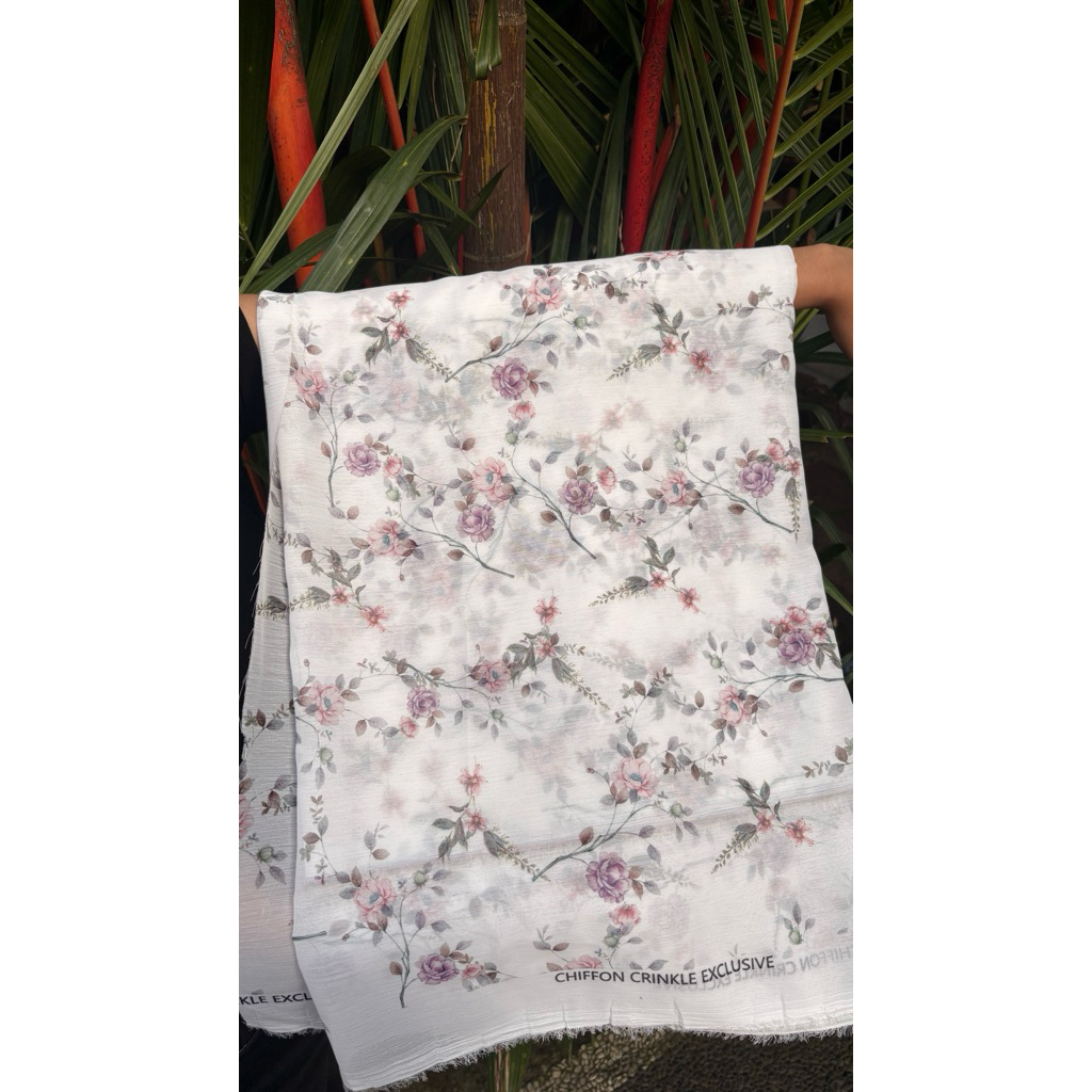 kain kebaya sifon lukis motif bunga ungu