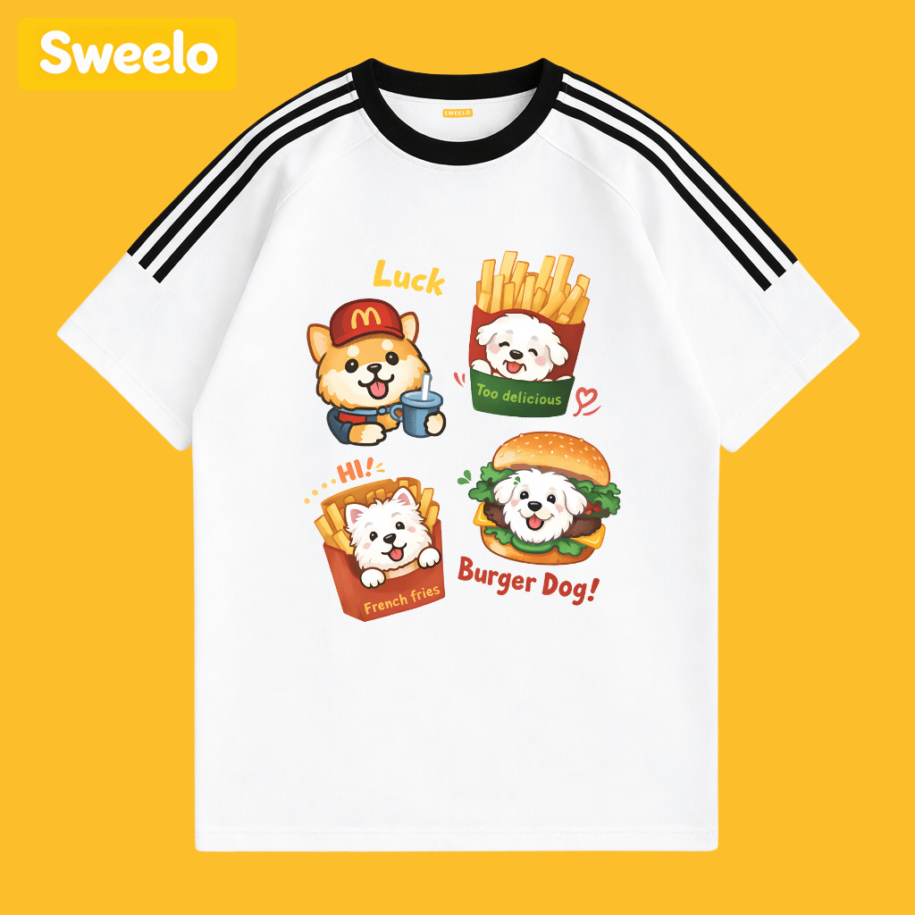 SWEELO T-shirt Lengan Pendek Kaos Oversize Tiga Garis Korea Premium 100% Katun | Junk Food Style | P