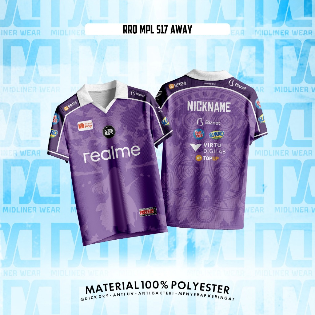 Jersey Gaming Anak & Dewasa RRQ MPL S17 AWAY Dryfit – Setelan/Atasan Lengan Pendek Panjang Gratis Cu