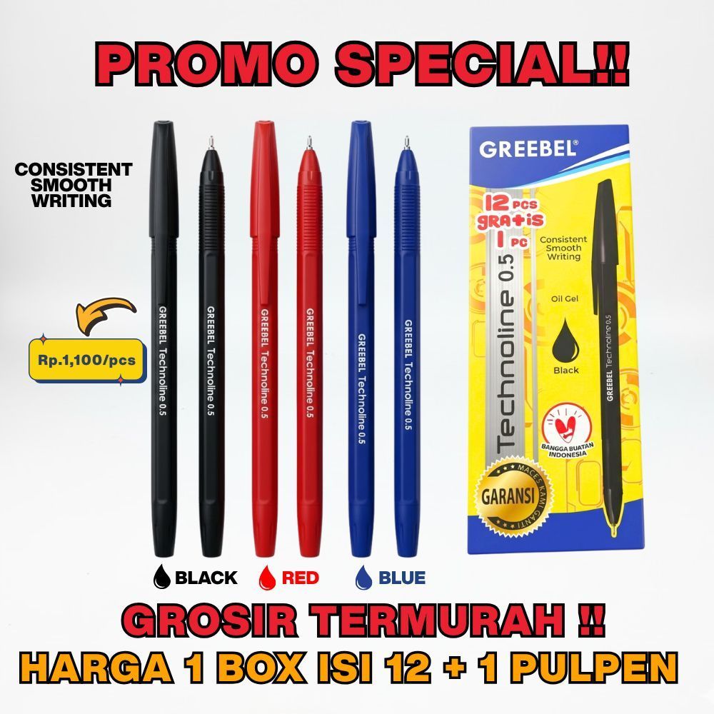 (1BOX) Pulpen Bolpen Pena Greebel 1 Pak / Pulpen Original Hitam Merah Biru