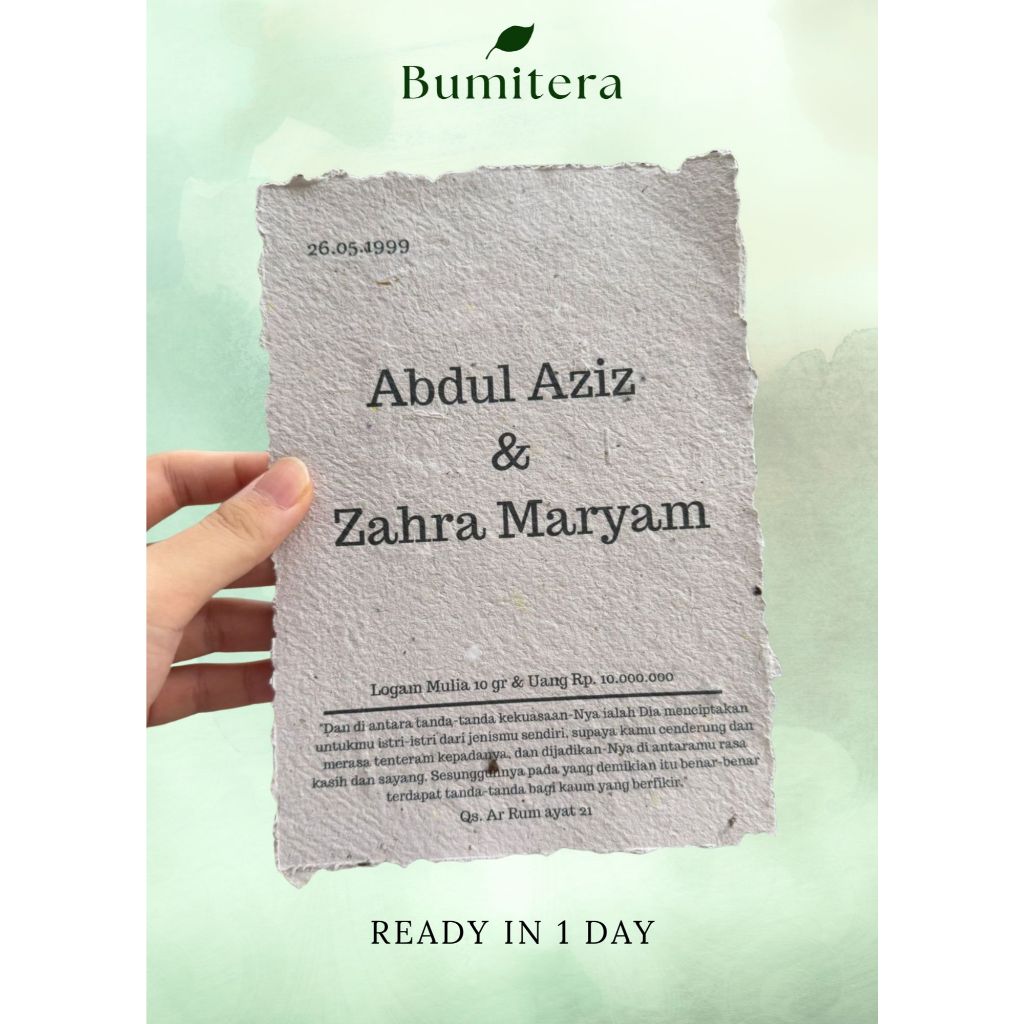 Bumitera - Mahar Kertas Daur Ulang Custom Design Print Handmade / Recycled Paper / Eco Friendly / Ra