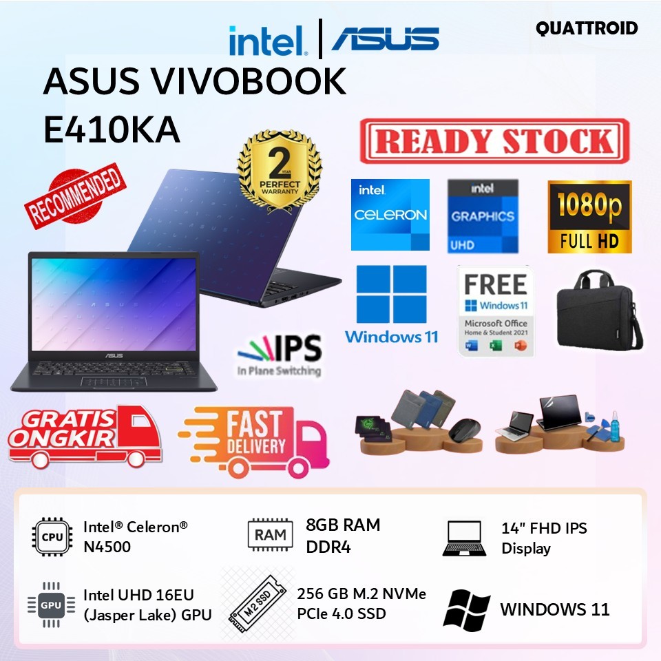 Laptop Asus Vivobook 14 E410KA N4500 8GB 256GB WINDOWS 11 + OHS 2024