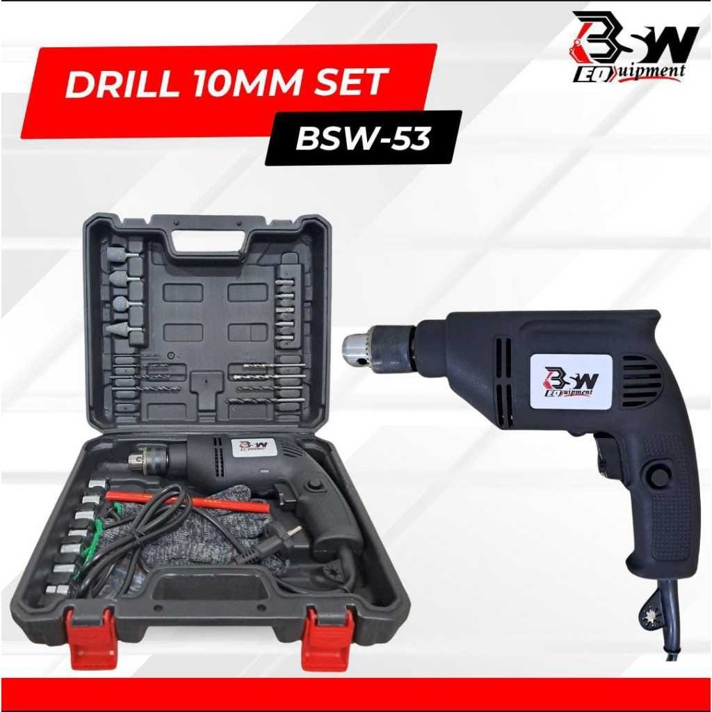 BSW Mesin Bor Listrrik 10mm Koper Set Mata Bor Bor Bolak Balik Electric Drill Bor Set 10mm BSW-53
