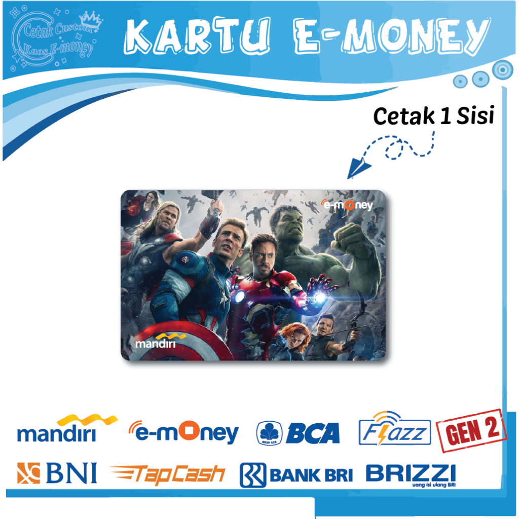 KARTU E MONEY E TOLL SUPERHERO AVENGERS MARVEL EMONEY MANDIRI BCA BNI BRI - 1 SISI