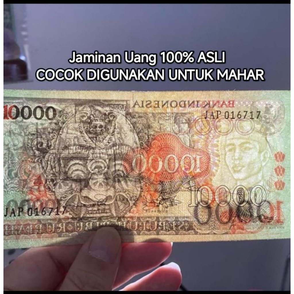 Uang Kertas Asli 10.000 Rupiah Sepuluh Ribu Barong tahun 1975 Indonesia Souvenir Mahar Koleksi Logam