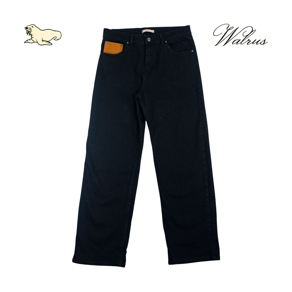 Walrus Signature Denim Pant Straight Fit Celana Jeans Pria Black with Leather Accent G80028T