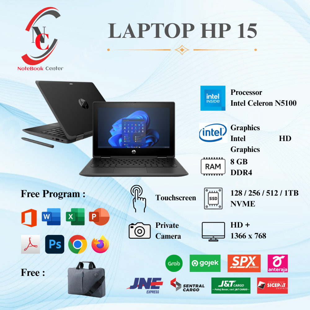 Laptop Baru Hp Fortis X360 Intel Celeron N5100 Touchscreen RAM 8GB SSD 1TB