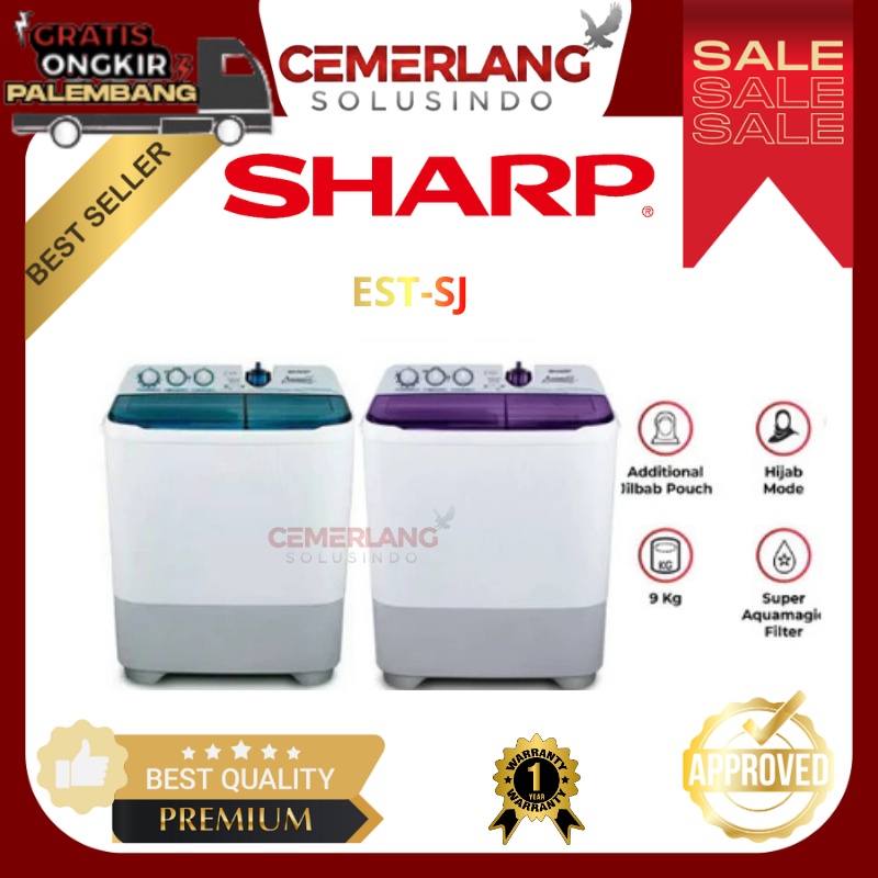 Mesin Cuci Sharp 2 Tabung EST1070SJ / EST1270SJ Mesin Cuci Dua Tabung 10KG / 12KG Sharp