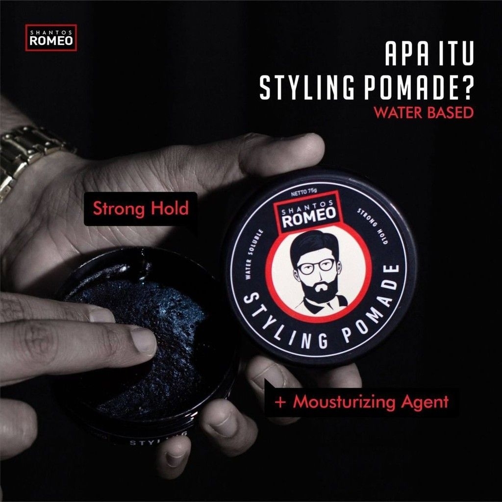 ORIGINAL SHANTOS ROMEO STYLING / POMADE PRIA BARBER SHOP 75g BPOM / POMEDE WATERBASED