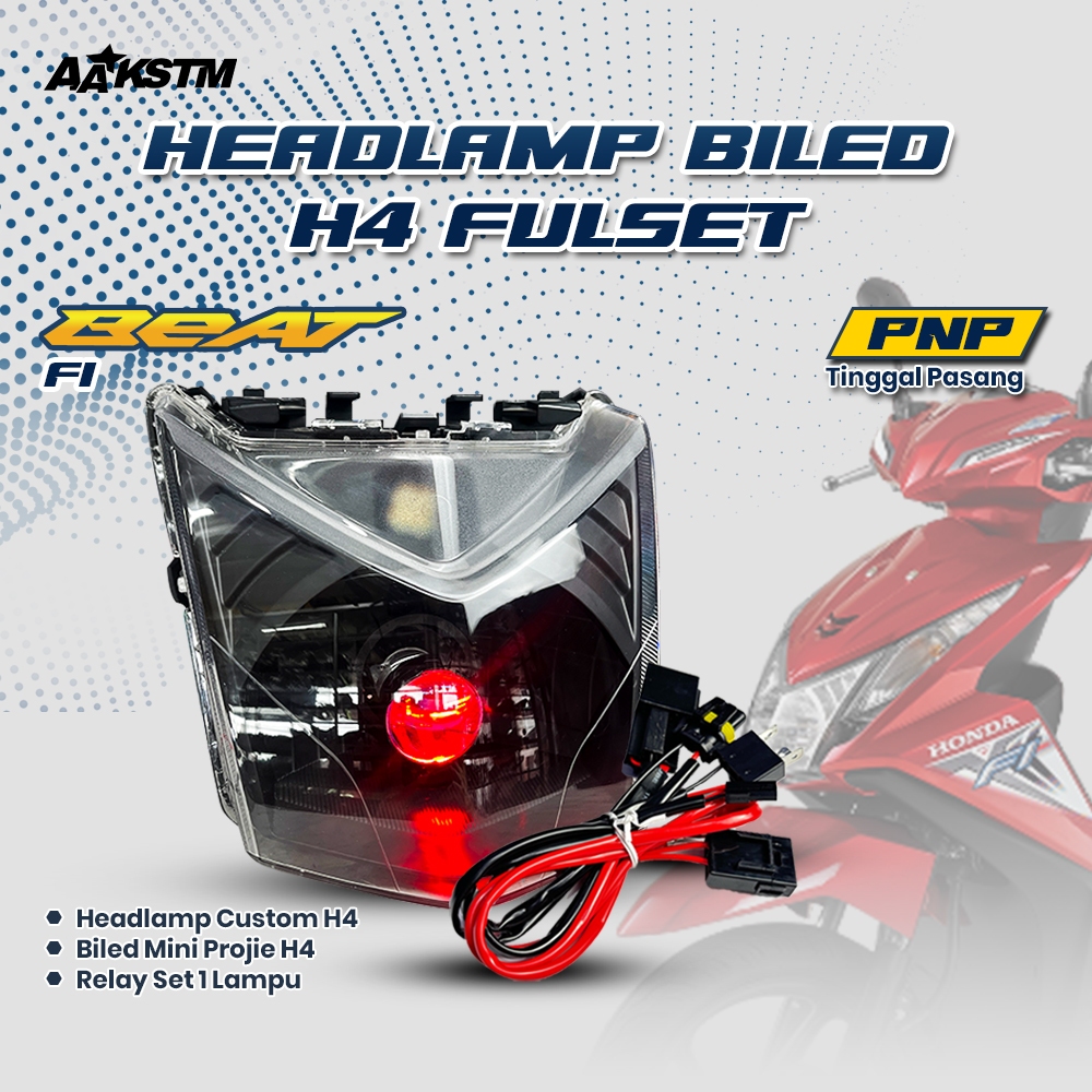 Headlamp Biled H4 Fullset Beat Fi 2014 2015 2016 Lampu LED Depan Motor Komplit Tinggal Pasang