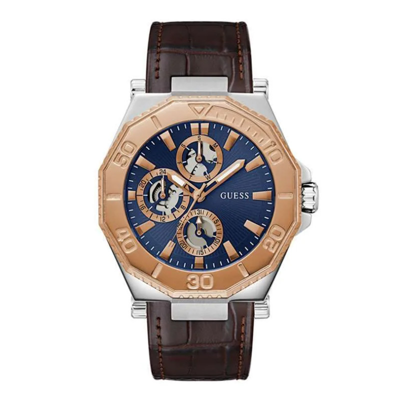 JAM TANGAN Jam Tangan Pria Guess GW0704G2 Silver Rosegold Brown Leather Prim Original