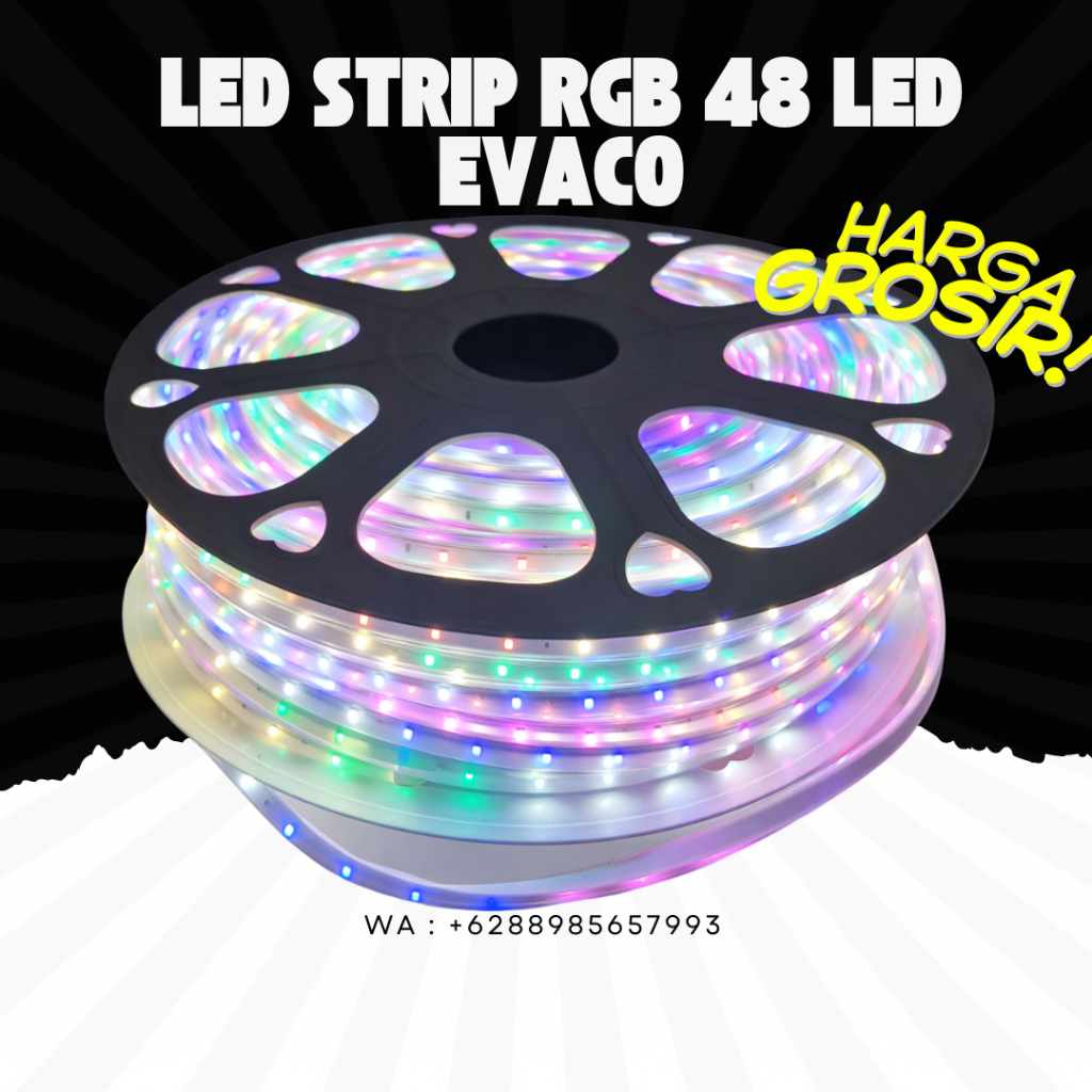 LED Strip RGB Evaco 1 Roll Full Color Lampu Selang LED + 3 Adaptor Power