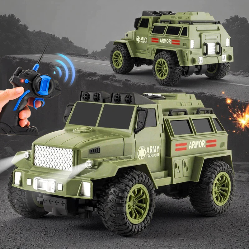 RC Mobil Militer 4WD dengan Lampu Mobil Remote Contro  Militer Tank Ban Anti Selip RC Truk Militer