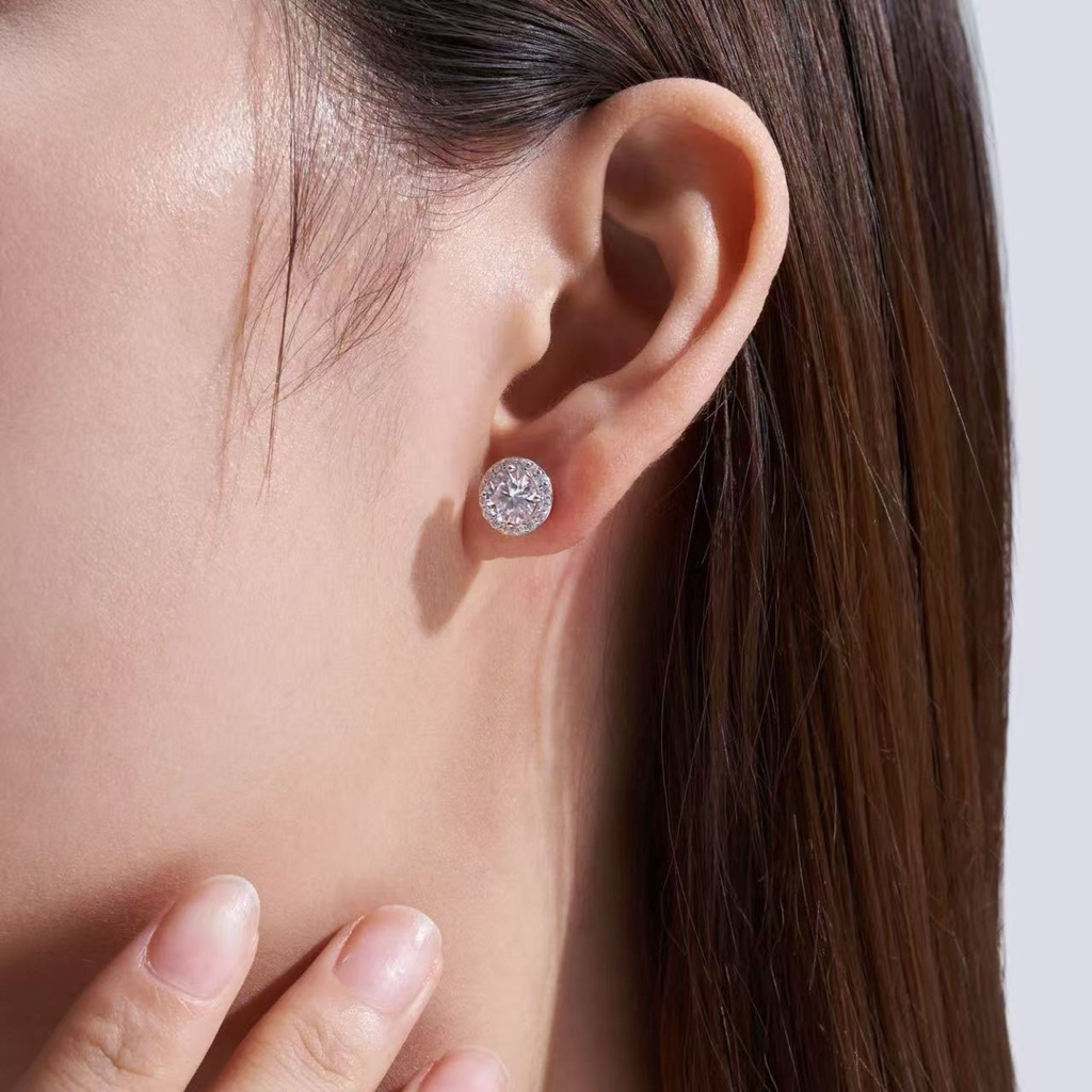 Anting Moissanite 1 carat  Lapis Emas Asli Terbuat dari Perak Sterling Silver Tidak Bisa Luntur Anti