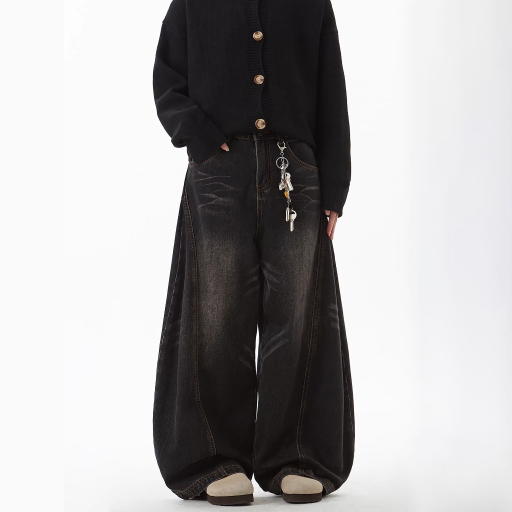 Celana Jeans Pria Hitam Vintage | Curved Cut Washed Cat's Whisker Anti Lekang