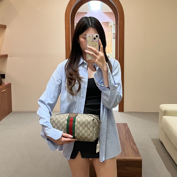 Tas GG OPHIDIA GG MONOGRAM BEIGE POUCH -100% ORIGINAL