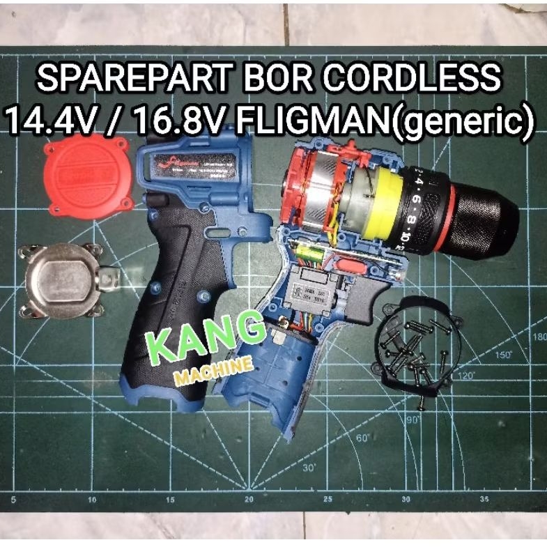 sparepart bor baterai / bor cordless fligman 14.4V 16.8V casing body chuck gearbox switch sakelar di