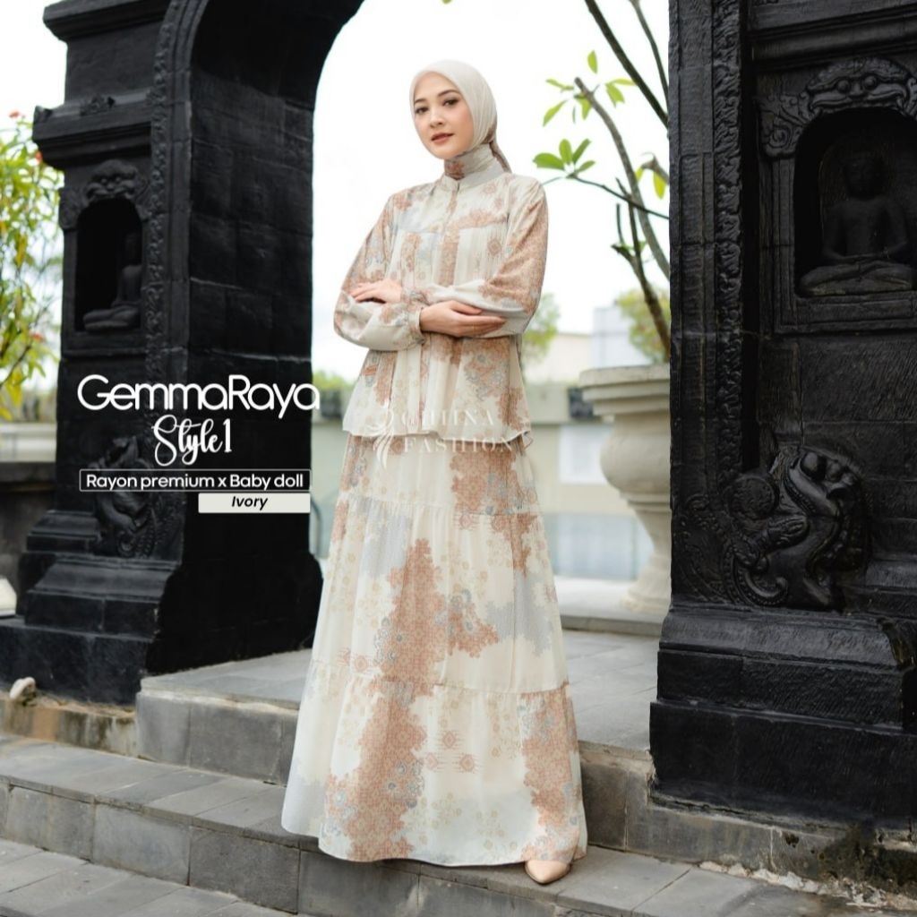 Ghina Fashion | Gemma Raya Style 1 One Set Rok Canda Motif Exclusive Rayon Premium - Setelan Atasan 