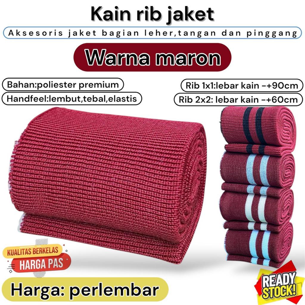 Kain Rib warna maroon polos dan salur tebal premium, perlembar