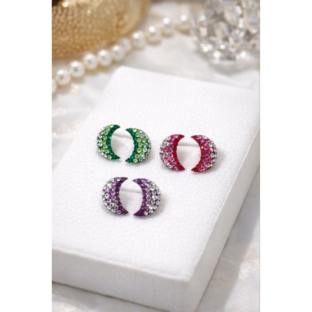 Anting bulan sabit perak S925 asli+crystal swarovsky asli/Anting Silver S925 mata swarovsky asli