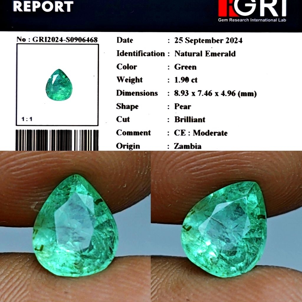 Natural Emerald Zamrud Mirip Colombia 1.9ct GRI Crystall Full Luster Siang Malam Nice Color Body Kac