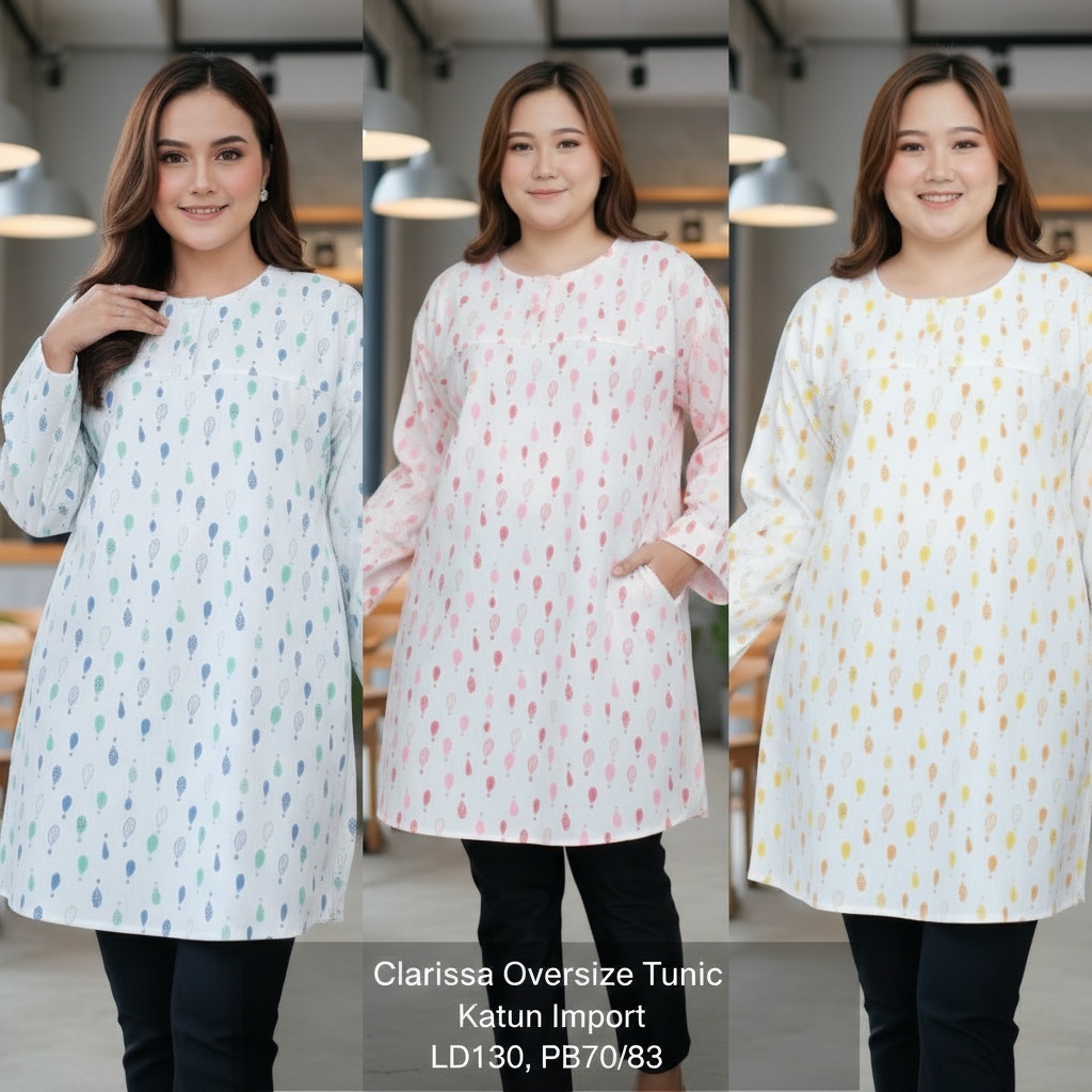 Clarissa Oversize Tunic Katun Import LD 130 Baju Atasan Wanita Jumbo