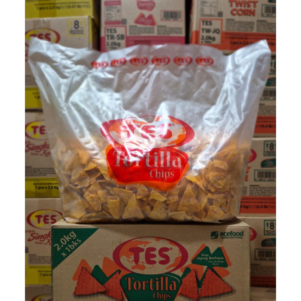 MAKANAN RINGAN SNACK TES TORTILLA CHIPS RASA JAGUNG BARBEQUE 250GR, 500GR, 1KG & 2KG RENYAH ASIN GUR